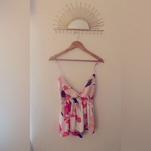 Express, Pink and White Floral 🌸 size large tank top, stretch band under chest